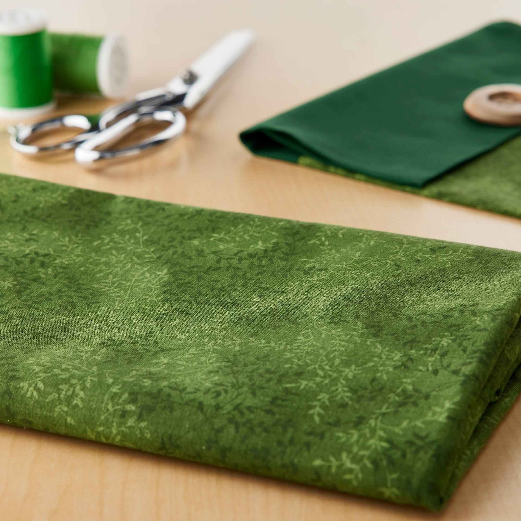 Fabric Traditions Dark Green Tonal Vines Cotton Fabric
